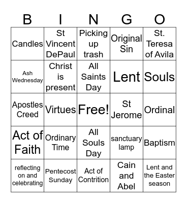 Unit 1 Bingo Card 8 Bingo Card