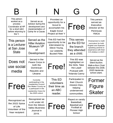 YMCA Executive Operations Bingo Card