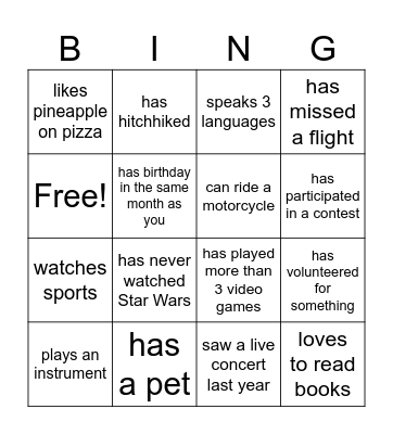 Find someone who Bingo Card