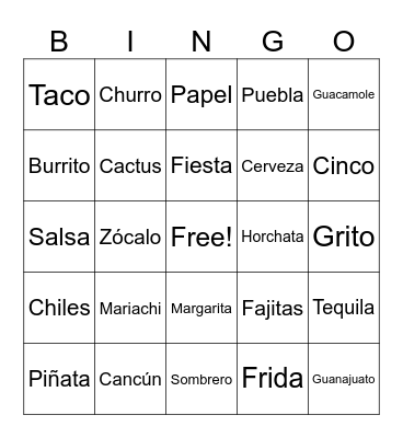 Cinco de Mayo Bingo Card
