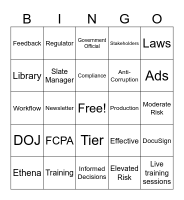 Compliance Training Bingo Card