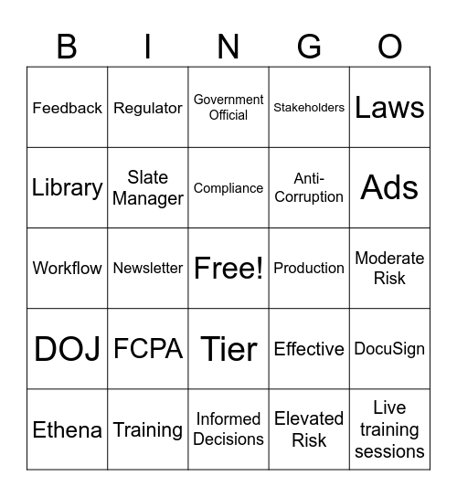 Compliance Training Bingo Card