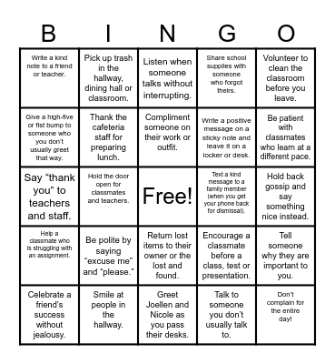Kindness Bingo Card