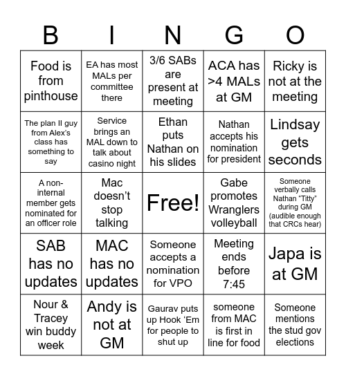 SEC GM bingooooooo Bingo Card