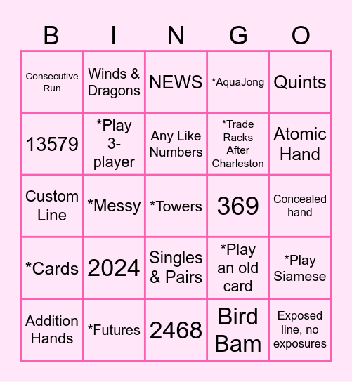 Mahjong in the Mountains 2025 Bingo Card