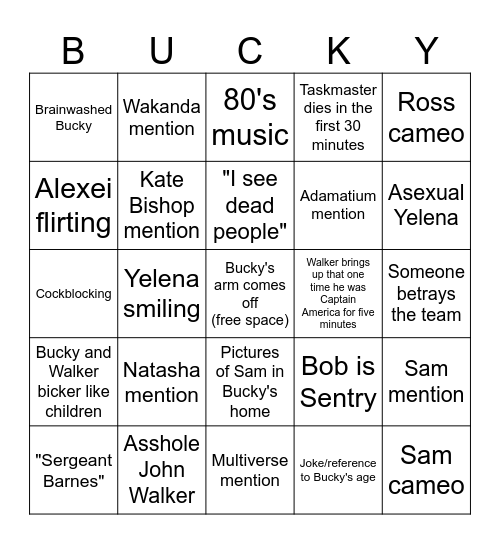 Thunderbolts Bingo Card