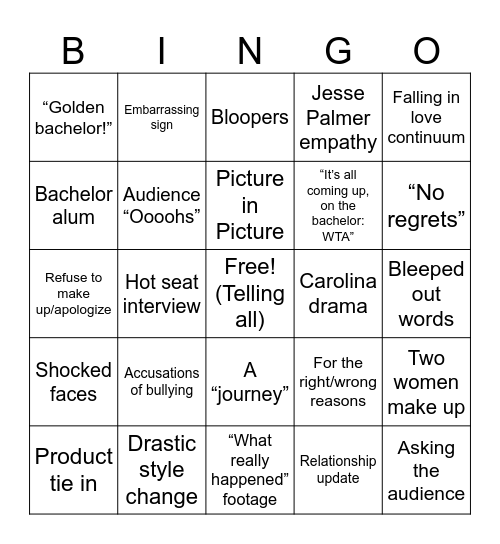 The Women Will Be Telling All Bingo Card
