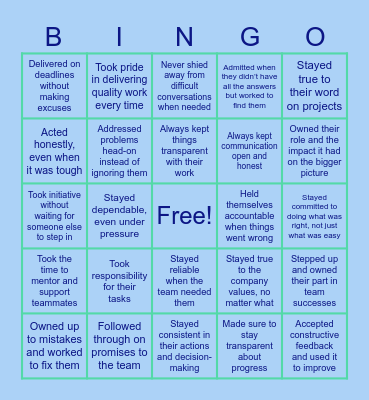 Accountability Bingo Card