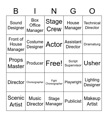 STAGE PRODUCTION Bingo Card