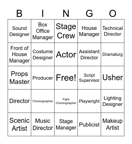 STAGE PRODUCTION Bingo Card