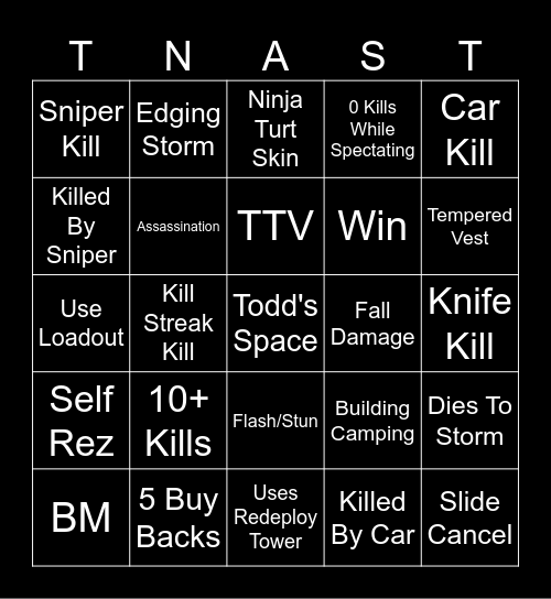 Todd's Warzone Bingo Card