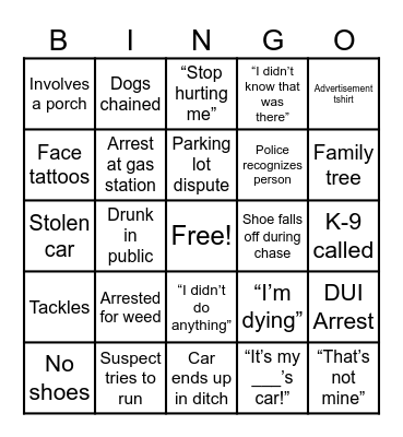 Live PD Bingo Card