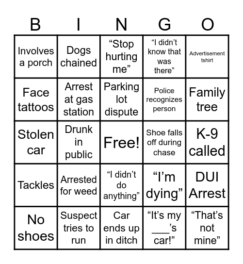 Live PD Bingo Card