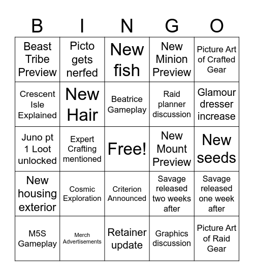 Live Letter pt 2 Bingo Card