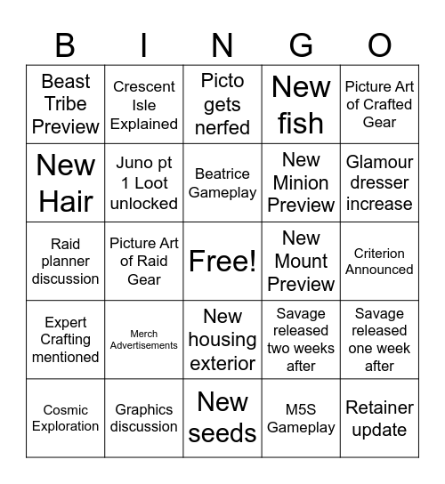 Live Letter pt 2 Bingo Card