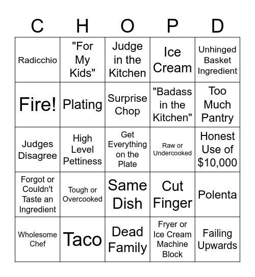 Chopped Bingo Card
