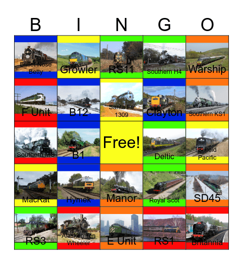 Green Locomotives-Past to the Present Bingo Card