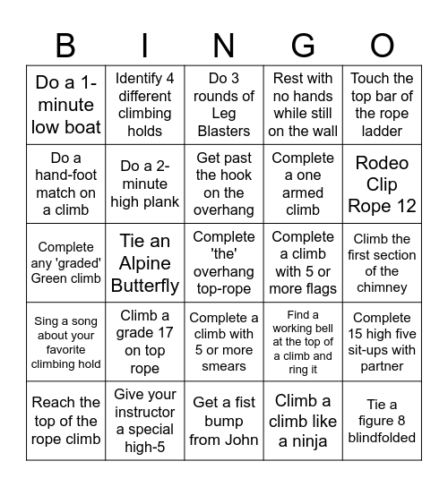 AC Level 1 & 2 Bingo Card