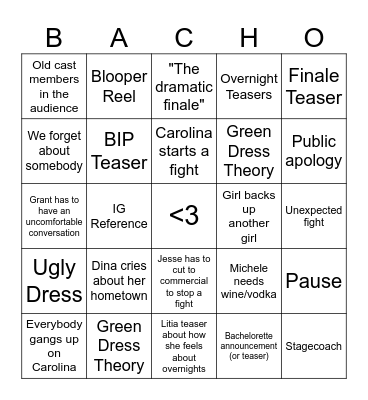 BACHELOR WEEK 7 Bingo Card