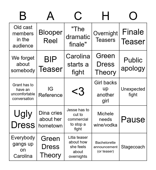 BACHELOR WEEK 7 Bingo Card