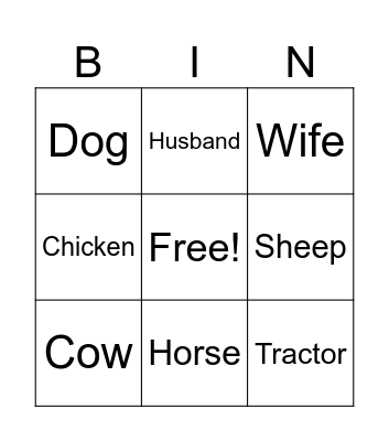 Farm Bingo Card