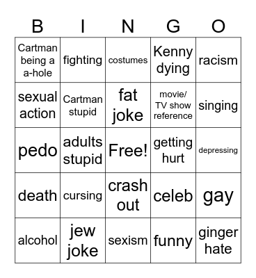 South Park Bingo Card