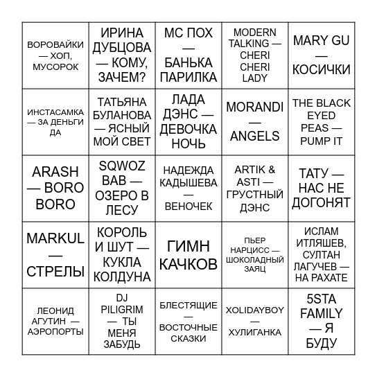 МУЗЛОТОЛЯ Bingo Card