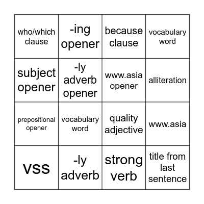 Dress Ups & Openers Bingo Card