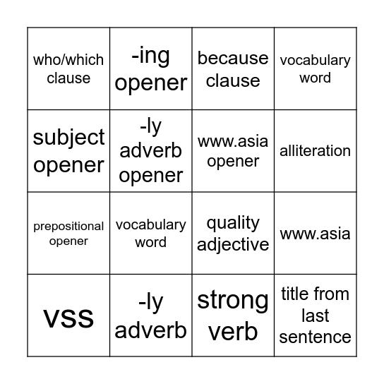 Dress Ups & Openers Bingo Card