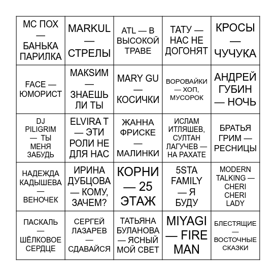МУЗЛОТОЛЯ Bingo Card