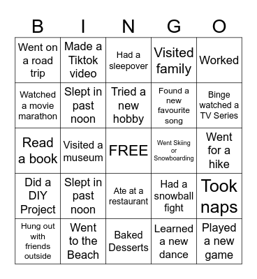 March Break Bingo Card