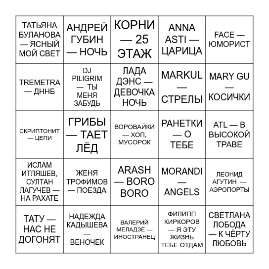 МУЗЛОТОЛЯ Bingo Card
