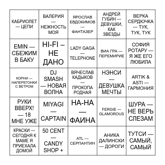 МУЗЛОТОЛЯ Bingo Card