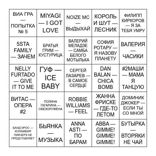 МУЗЛОТОЛЯ Bingo Card