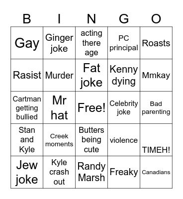 South park Bingo Card