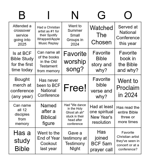 Bible Study 3/11 Icebreaker Bingo Card
