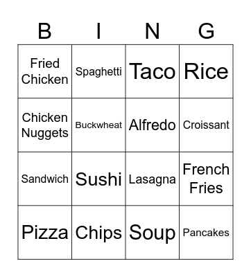 FOOD! Bingo Card
