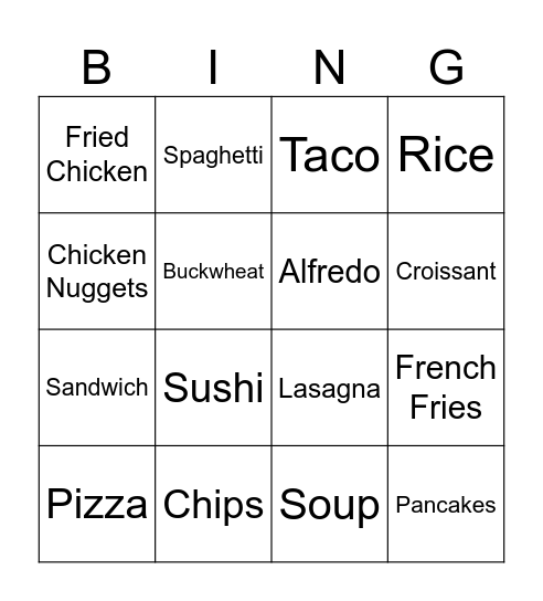 FOOD! Bingo Card