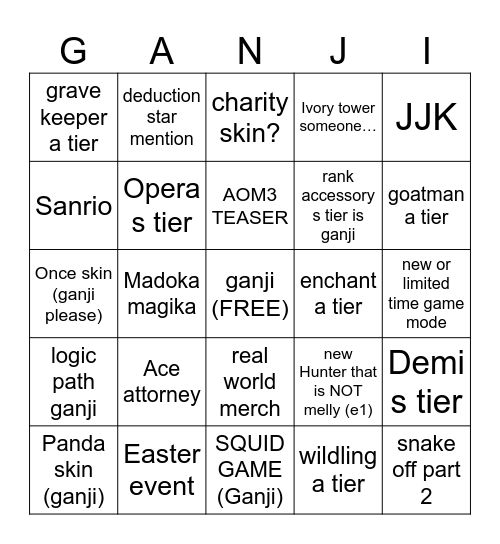 IDV! Bingo Card