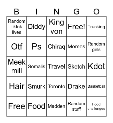 Unc’s tiktok Bingo Card