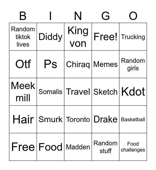 Unc’s tiktok Bingo Card