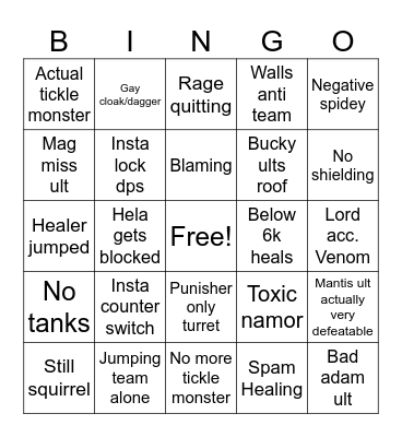 Marvel Rivals Bingo Card