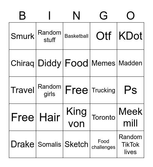 Unc’s tiktok bingo Card