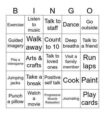 Anger Management Bingo Card