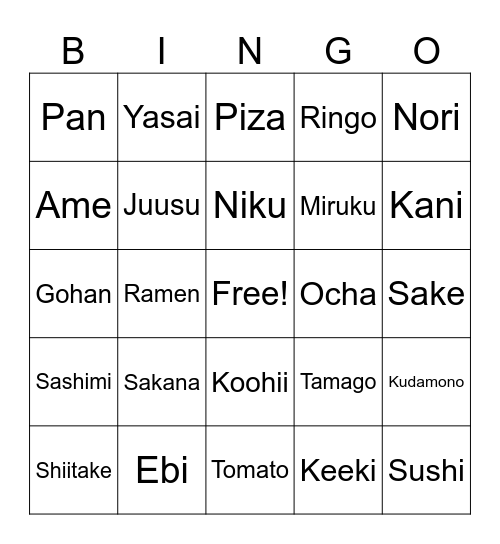 Makanan dan Minuman Bingo Card