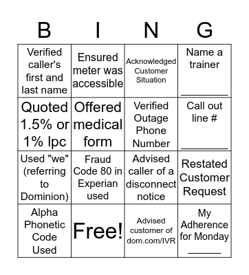 Customer Service Week Bingo Card