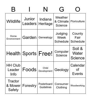 4-H Handbook Bingo Card