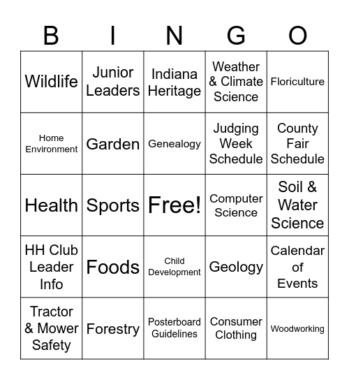 4-H Handbook Bingo Card