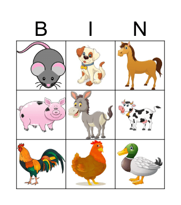 Farm Animals Bingo Card