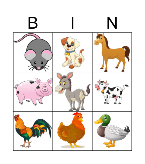 Farm Animals Bingo Card